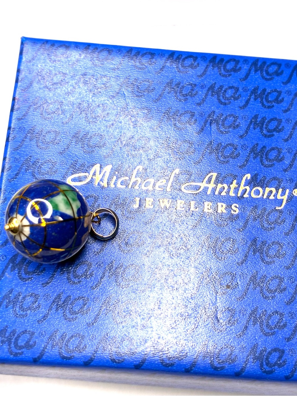 NOS Vintage 14K Gold Michael Anthony Lapis Globe Pendant